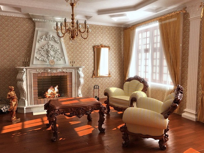 Интерьер гостиной в классическом стиле. Фото
